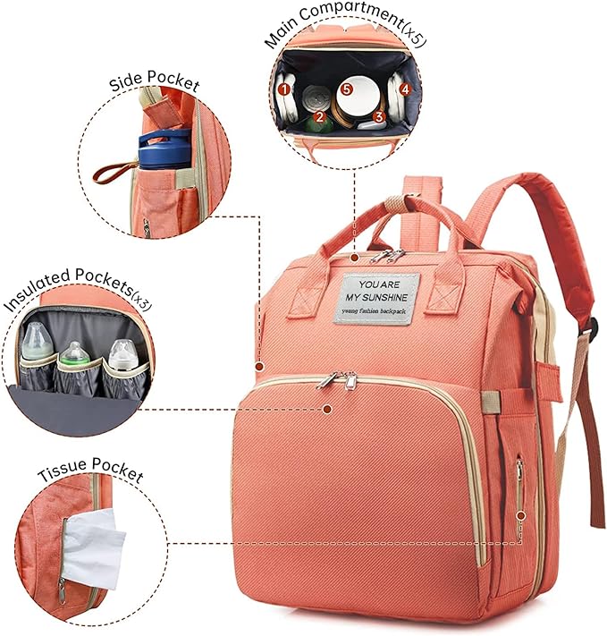 PORTABLE MULTIFUNCTIONAL BABY DIAPER BAG BACKPACK